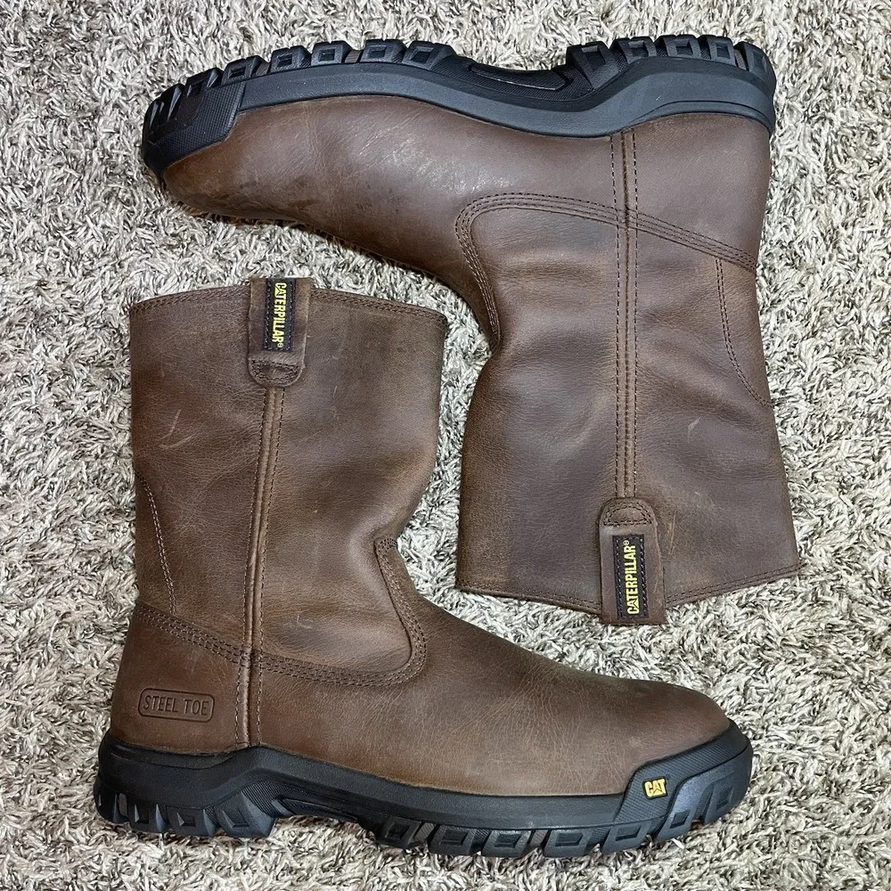 Caterpillar Drawbar Pull-On Steel Toe Work Boots Men's Size 11.5 Brown NEW